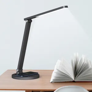 مصباح طاولة LED قابل للطي, مصباح طاولة LED قابل للطي مع شاحن لاسلكي ومنفذ USB شحن مصابيح مكتب عن طريق التعتيم باللمس للإضاءة المكتبية