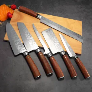 Çin güç fabrika OEM şam mutfak bıçağı seti şam mutfak şef bıçağı gülağacı kolu ile