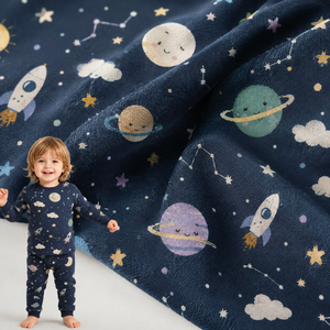 Tela de punto suave de algodón y <span class=keywords><strong>lyocell</strong></span> estampada a medida para conjuntos de pijama de niños y ropa de dormir con temática espacial por rollo - Product Image 1