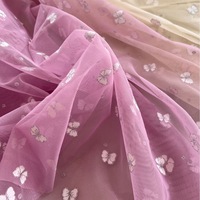 Tissu en maille de dentelle 100 % polyester ultra-fin 20D bleu respirant 35 g/m² pour jupe, vêtement, tissu en tulle doux comme de la soie, tissu à pois