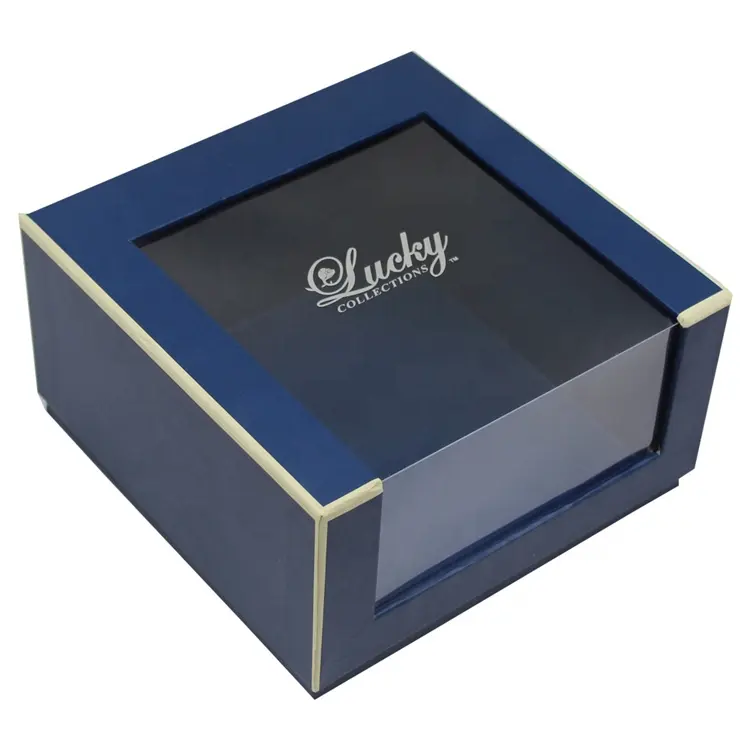 Роскошная крышка и основа синяя бумага картонная большая упаковка для ювелирных изделий Подарочная коробка для ювелирных изделий коробка с прозрачным окном