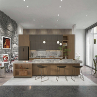 Lemari Dapur MARFA Modern Mewah Desain Kustom Set Lemari Dapur Lengkap Island Kayu Solid Penyimpanan Dapur Multifamilial