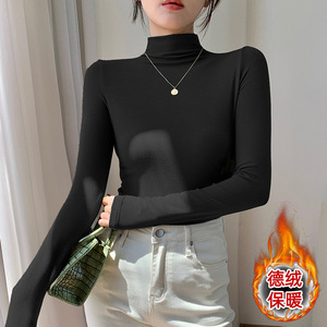 High Neck <b>Base</b> <b>Layer</b> Shirt <b>Long</b> <b>Sleeve</b> Warm Solid Color Women's T-Shirt Autumn Winter Wear - Product Image 2