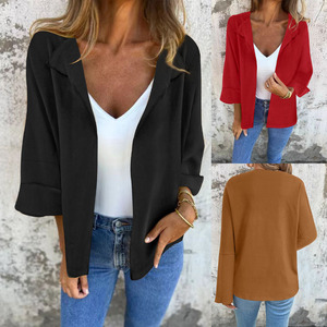 Dropshipping Shopify – Nouvelle veste décontractée en maille pour femme, grande taille, col à revers, ouverte sur le devant, style cardigan-blazer, collection automne-hiver - Product Image 5