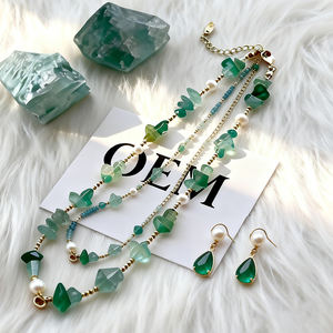 ชุดเครื่องประดับอัญมณีขายส่ง สร้อยคอลูกปัดประดับจี้หินธรรมชาติ สร้อยคอแบบซ้อนสำหรับผู้หญิงและเด็กผู้หญิง - Product Image 1