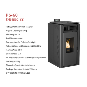 Poêle à granulés Wi-Fi PANSEE PS-60 6,3 kW, design moderne, <span class=keywords><strong>en</strong></span> <span class=keywords><strong>fonte</strong></span> durable, autoportant, trémie de 25 kg, alimentation automatique, pour <span class=keywords><strong>cuisine</strong></span> - Product Image 2