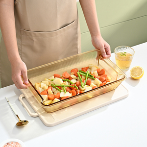 Piring panggang kaca persegi panjang dan bulat, piring makanan dapur aman Oven warna kuning 1, 5l-4l tahan panas - Product Image 5
