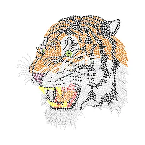 Venta al por mayor de parches de diamantes de imitación personalizados de tigre para planchar en prendas