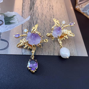 Women's Zircon Crystal <b>Butterfly</b> Asymmetric Freshwater Pearl Tassel Earrings <b>Light</b> Luxury High Grade Earrings - Product Image 4