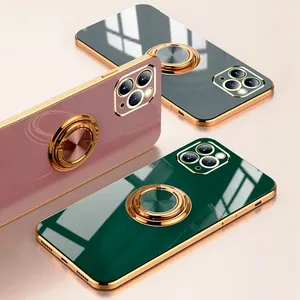 De gros anneau femmes téléphone coeur-Coque de téléphone portable, housse en métal avec motifs de cœurs, pour iphone 12 pro, anneau métallique