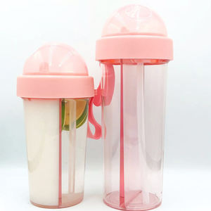 Vendita calda 600ml tazza di plastica con manico portatile, <span class=keywords><strong>due</strong></span> divisori sezione tazza da viaggio <span class=keywords><strong>per</strong></span> caffè, bere succo e bottiglia d'acqua - Product Image 4