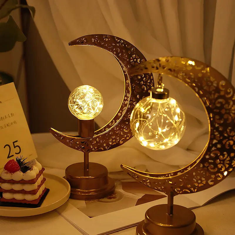 2023 Modern Design LED Iron Moon Light Orb Lamp Muslim Decorative Table Lamp for Bedroom Holiday Night Light for Ramadan