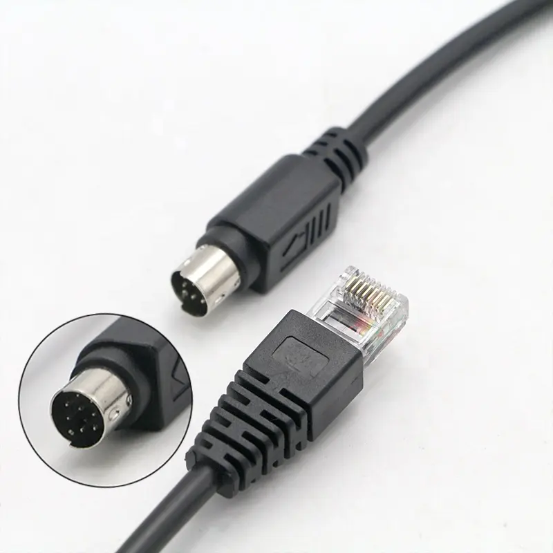 Cable Mini Din de 8 núcleos RJ45 a 8 pines de PVC negro resistente al agua de fábrica OEM