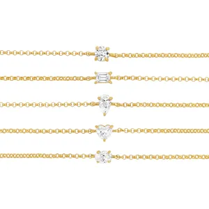 Delicate 18K Gold Plated Thin Chain Solo Shape 925 Sterling Silver Bracelet Fine Jewelry for Girls