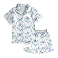 Pyjamas pour filles, vente en gros, manches courtes, tissu satiné, décontracté, ensemble 2 pièces, haut et short, vêtements de nuit, logo personnalisé, OEM