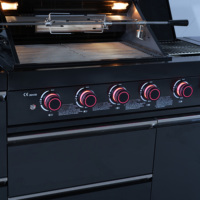 Station de barbecue de luxe pour extérieur avec îlot en acier inoxydable, réfrigérateur et armoire de rangement