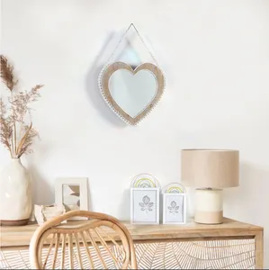 mirrors decor wall with wooden frame antique white heart shape wooden bead wall mirror for wholesale