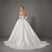 Robe de mariée bustier dos nu coupe trapèze en dentelle avec traîne chapelle, longueur ras du sol, en tissu satiné Surah, couleur personnalisée, grandes tailles