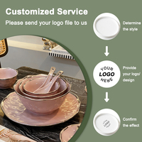 Vente en gros d'ensembles d'assiettes et de bols en céramique rose/blanc pour 4 personnes, ensemble en céramique à motif ondulé, vaisselle en porcelaine avec boîte cadeau