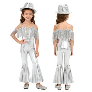 Costume de danse Jazz pour filles de 6 à 16 ans, combinaison avec chapeau Fedora pour banquets, concours, spectacles, robes de compétition de danse de salon - Product Image 3