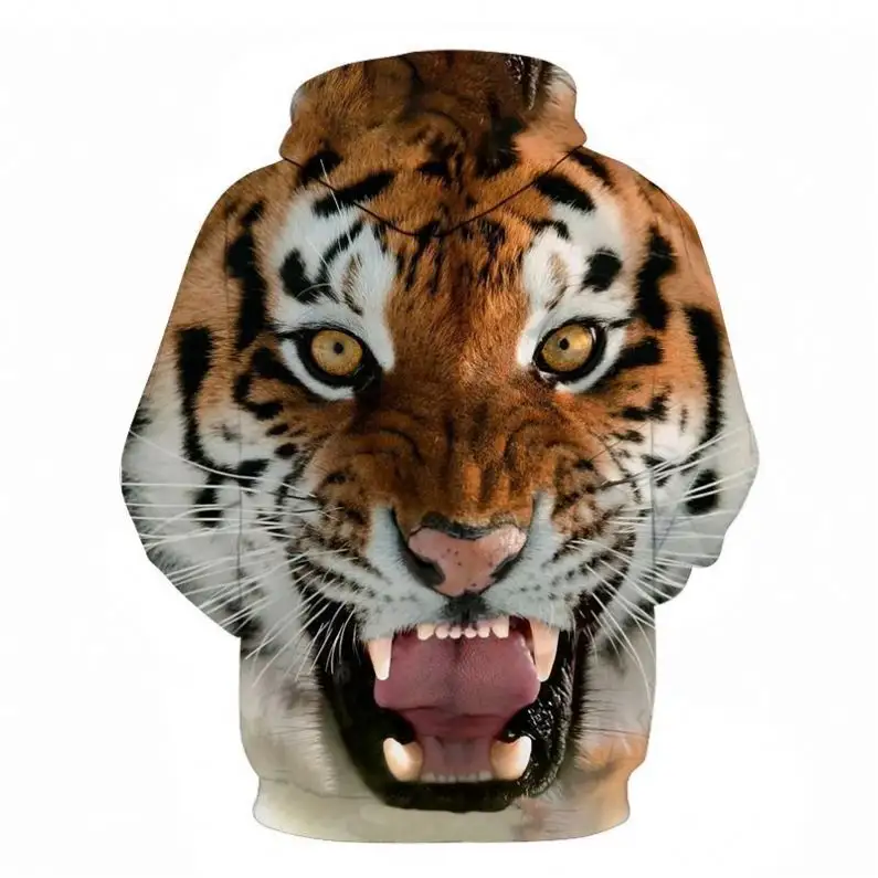 New cross-border lion tiger 3D printed men's hoodies are supported to customize direct sales by manufacturers