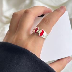 Ping'an Xile S925 Pure Silver Red Drop <b>Glue</b> Apple Core Ring Fresh Playful Fashion Ring with Unique Personality Gift - Product Image 2