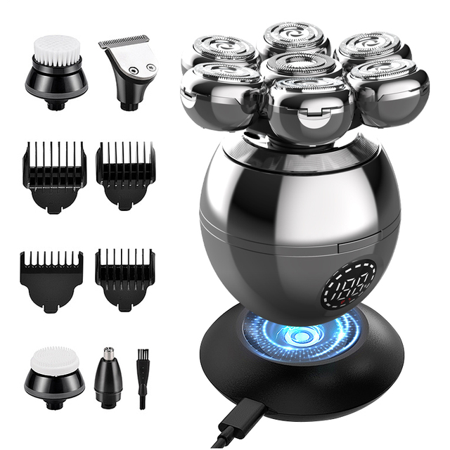 New Arrival 7D Floating Rotary Electric Head Shaver for Bald Men Wireless Charging 5 in 1 Hair Removal Shaver