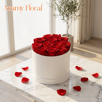 AM-PFB02 Ammy Rose éternelle blanche en boîte cadeau ronde, rose éternelle pour les cadeaux de la Saint-Valentin