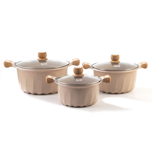 סט סירים גרמני מסדרת Bevel 24+28+32 ס\"מ, אלומיניום, ציפוי גרניט נון-סטיק, ידידותי לסביבה, כלי בישול למטבח, זכוכית MGC - Product Image 3