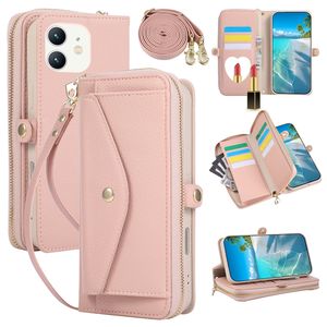 Étui portefeuille multifonction en cuir à bandoulière pour iPhone 11/12 <span class=keywords><strong>Pro</strong></span>/XR/XsMax/8 Plus/16E avec fermeture éclair - Product Image 2