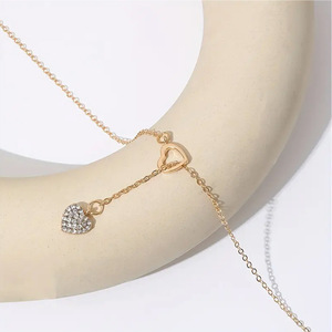 Ingrosso S925 argento Sterling doppio ciondolo a forma di cuore con intarsio di zircone lunga collana a maglie per le donne per feste - Product Image 4