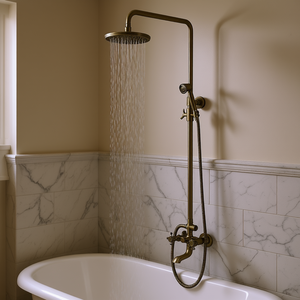 Ensemble de robinetterie de salle de bain en laiton antique, avec mitigeur de douche apparent à effet pluie traditionnel et bec de baignoire, pour installation en salle de bain - Product Image 2