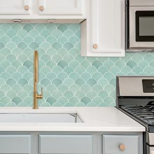 Fish Scale Green Peel and Stick Backsplash <strong>Sticky</strong> <strong>Tiles</strong> 3D <strong>Wall</strong> Sticker for Kitchen - Product Image 6