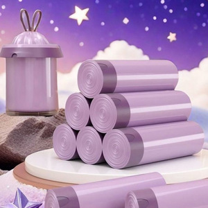 ถุงขยะสีม่วงแบบหนา มีเชือกรูดปิดผนึก สำหรับใช้ในห้องครัวและห้องนั่งเล่น - Product Image 2