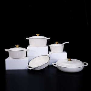 Batterie de cuisine 9 pièces en fonte émaillée antiadhésive, classique, durable, saine, compatible <span class=keywords><strong>four</strong></span>, gaz et induction, passe au lave-vaisselle, casseroles - Product Image 6