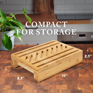 Nhỏ gọn có thể gập lại Loaf Cutter có thể điều chỉnh <span class=keywords><strong>Slice</strong></span> Chiều rộng bánh mì slicing hướng dẫn tre bánh mì Slicer cho tự chế bánh mì - Product Image 3