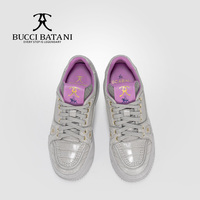 BUCCI BATANI Chaussures de skate pour hommes Rock Grey Leather Scabal Tige en tissu à lacets Semelle extérieure en caoutchouc XL SC070-E015