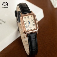 Montres carrées vintage pour couple, bracelet en cuir, quartz, sport, résistantes à l'eau 5BAR, boîtier en acier inoxydable, pour homme et femme, couleur or