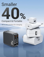 Chargeur de voyage 35W GaN avec double câble rétractable intégré PD3.0 USB-C chargeur mural pour téléphone 16 15 Pad tablette portable