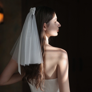 Voile de mariée blanc élégant avec nœud, pince à cheveux de mariée, voile de mariée court pour enterrement de vie de jeune fille - Product Image 5