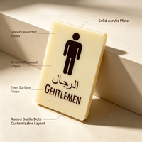 Panneau de signalisation tactile en acrylique pour toilettes pour hommes avec points en relief Braille, personnalisable, pour toilettes publiques