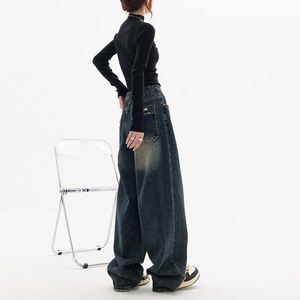<span class=keywords><strong>Jeans</strong></span> da <span class=keywords><strong>Donna</strong></span> a Gamba Larga in Denim Vintage a <span class=keywords><strong>Vita</strong></span> <span class=keywords><strong>Alta</strong></span> Vestibilità Ampia Casual Estivi Semplici Tinta Unita - Product Image 3