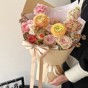 2.0cm*45야드 순색 리본 꽃 포장용 플로리스트 리본 크리스마스 생일 선물 꽃 새틴 리본 장식용 - Product Image 5