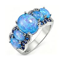 Bagues en laiton plaqué argent avec opale rose et opale blanche, bijoux de mode classiques pour femmes, pierres précieuses ovales, vente en gros
