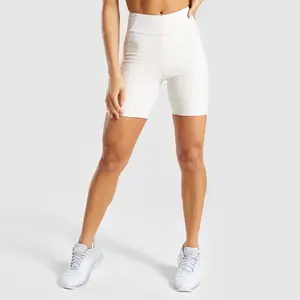 Celana Ketat Gym Lari Pendek Wanita, Celana Pendek Legging Angkat Bokong Olahraga Yoga Pinggang Tinggi Warna Putih untuk Wanita