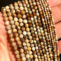 Perles de pierre naturelle en jaspe, facettées, motif marron, 2 mm, 3 mm et 4 mm, pour la fabrication de bijoux