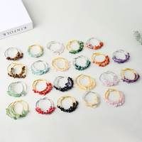 Boucles d'oreilles rondes en cristal faites à la main avec éclats de pierres précieuses naturelles pour la décoration