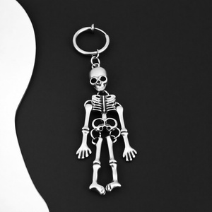 Boucles d'oreilles créoles pendantes squelette punk, style gothique sombre, en acier inoxydable, unisexe, bijoux pour fête d'Halloween - Product Image 6
