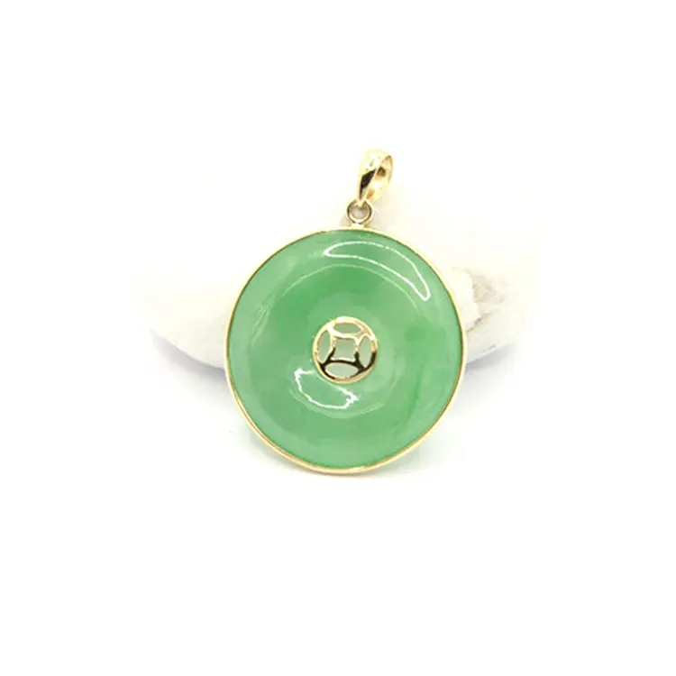 Factory Wholesale 14k Pure Gold Green Jade Round Exquisite Pendant