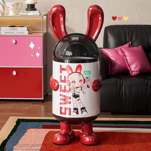 Flip Top Trash Can Cartoon Bunny Ear Design Cylindrical Indoor Waste Bin For Kitchen Living Room - Product Image 3